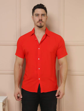 Camisa Social Masculino Manga Curta De Botão Lisa