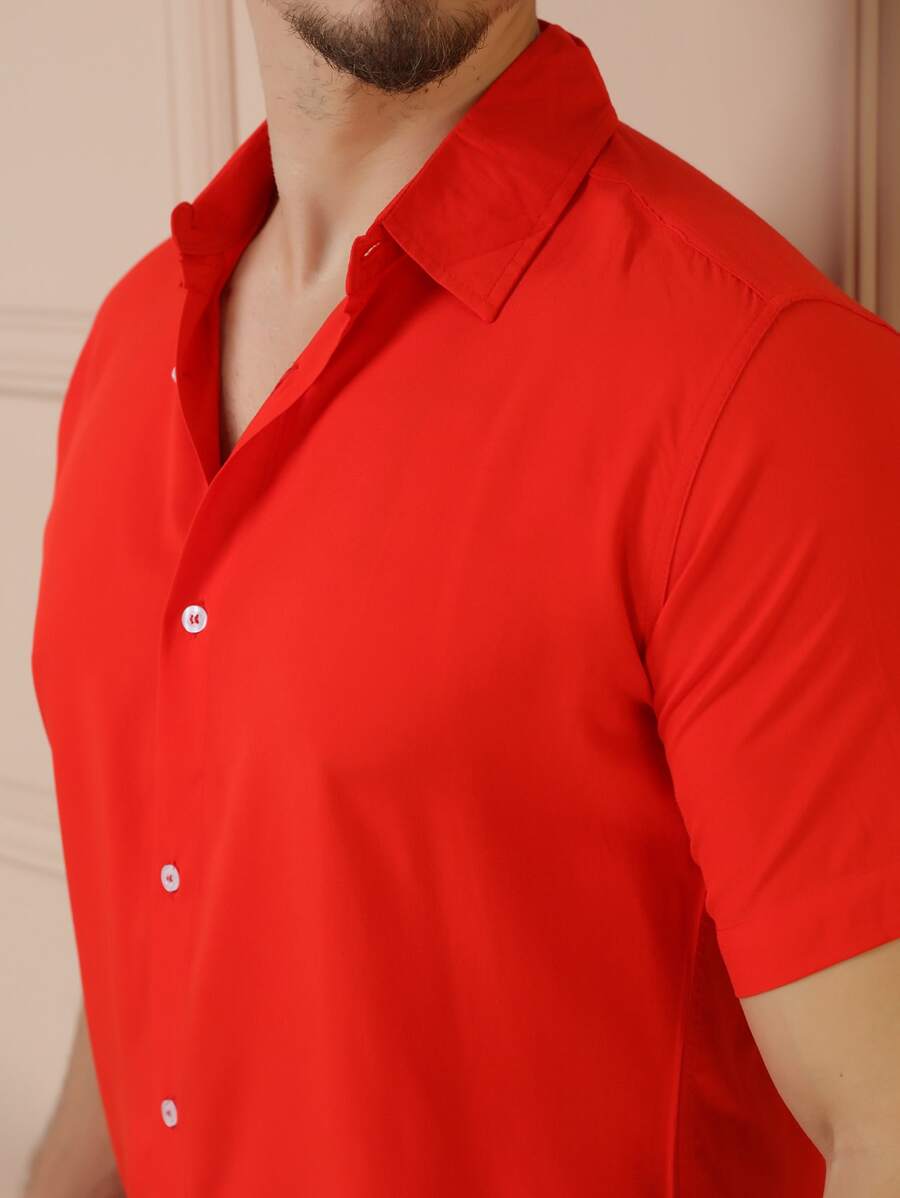 Camisa Social Masculino Manga Curta De Botão Lisa