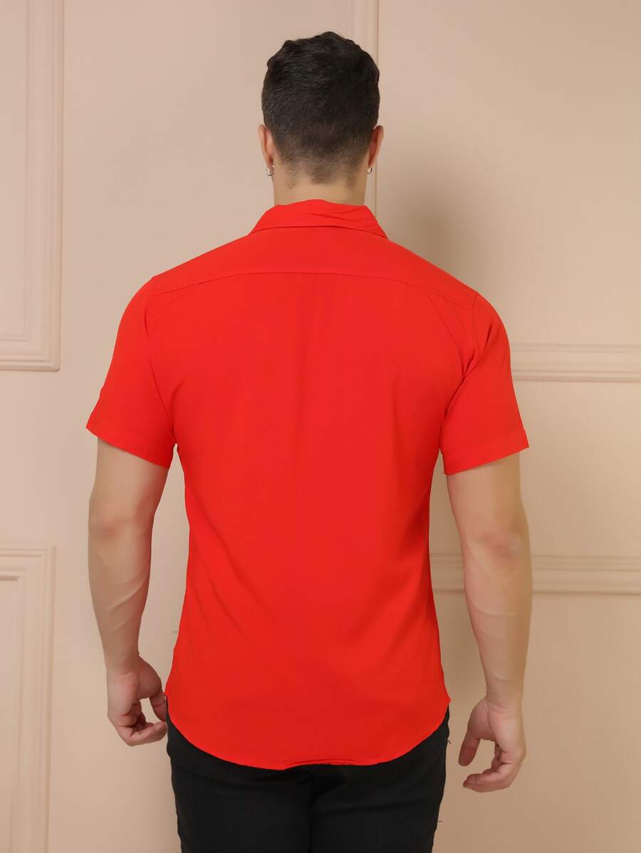 Camisa Social Masculino Manga Curta De Botão Lisa