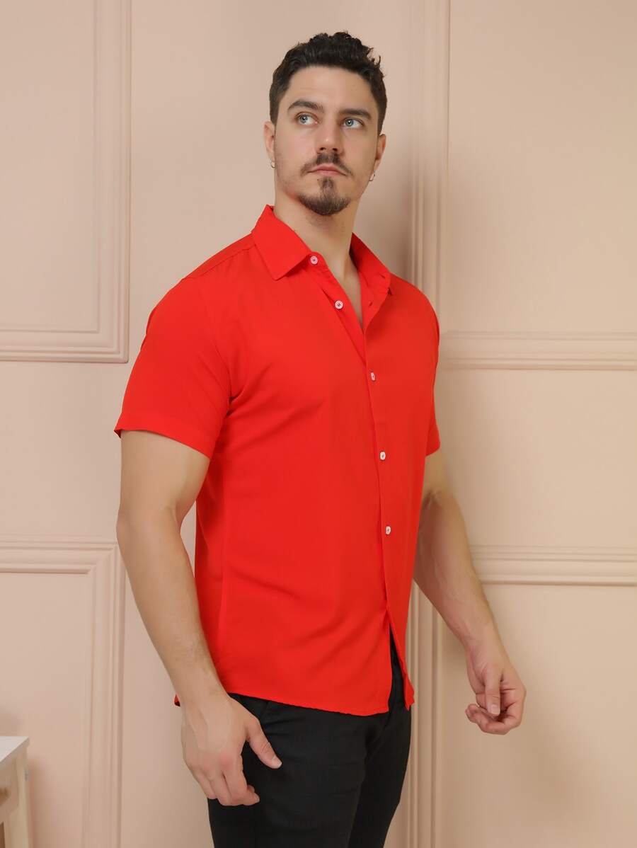 Camisa Social Masculino Manga Curta De Botão Lisa