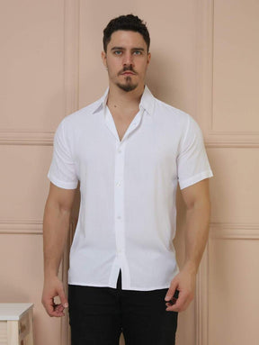 Camisa Social Masculino Manga Curta De Botão Lisa