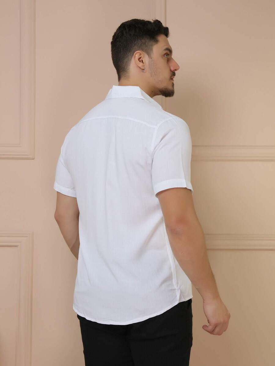 Camisa Social Masculino Manga Curta De Botão Lisa