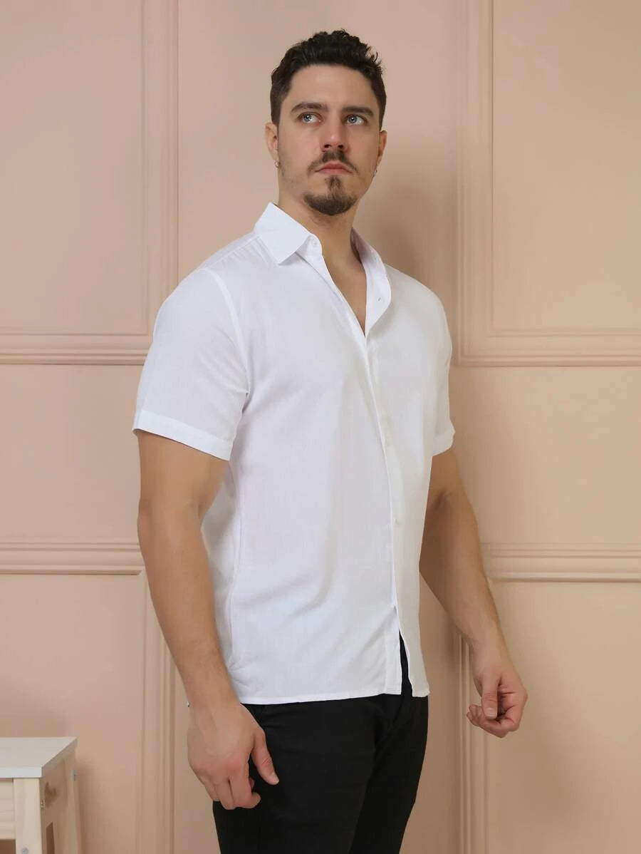 Camisa Social Masculino Manga Curta De Botão Lisa