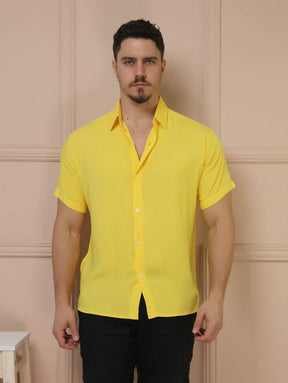 Camisa Social Masculino Manga Curta De Botão Lisa