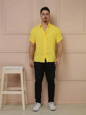 Camisa Social Masculino Manga Curta De Botão Lisa