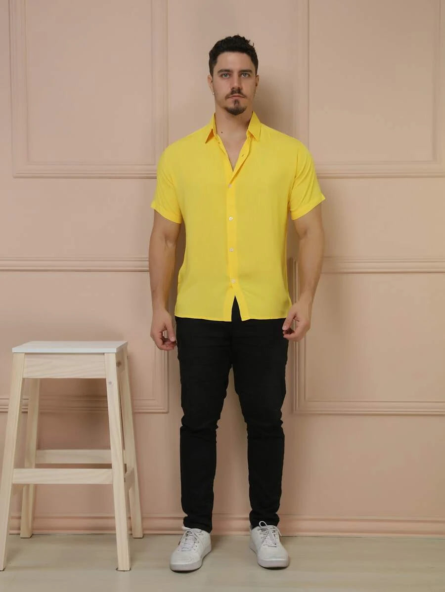Camisa Social Masculino Manga Curta De Botão Lisa
