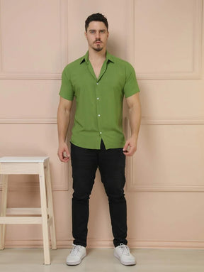 Camisa Social Masculino Manga Curta De Botão Lisa