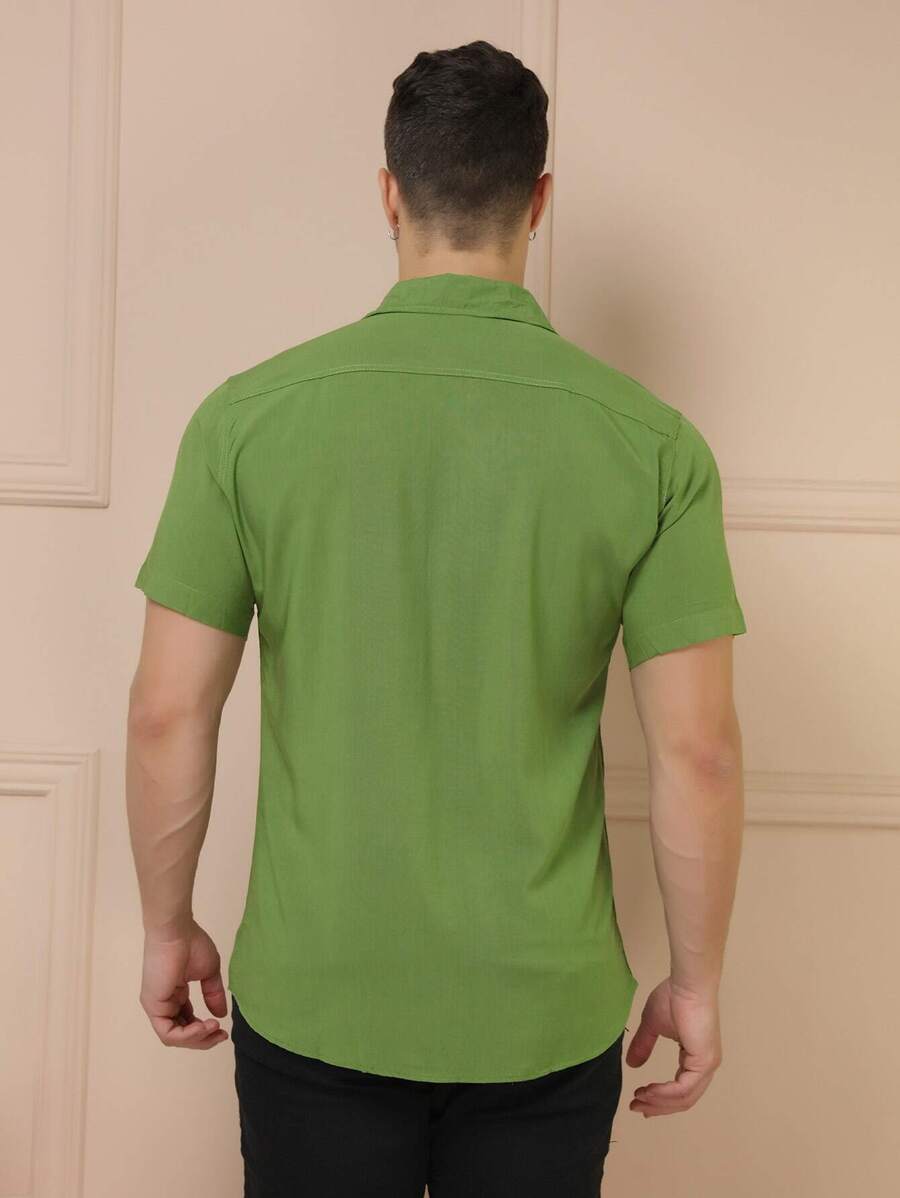 Camisa Social Masculino Manga Curta De Botão Lisa