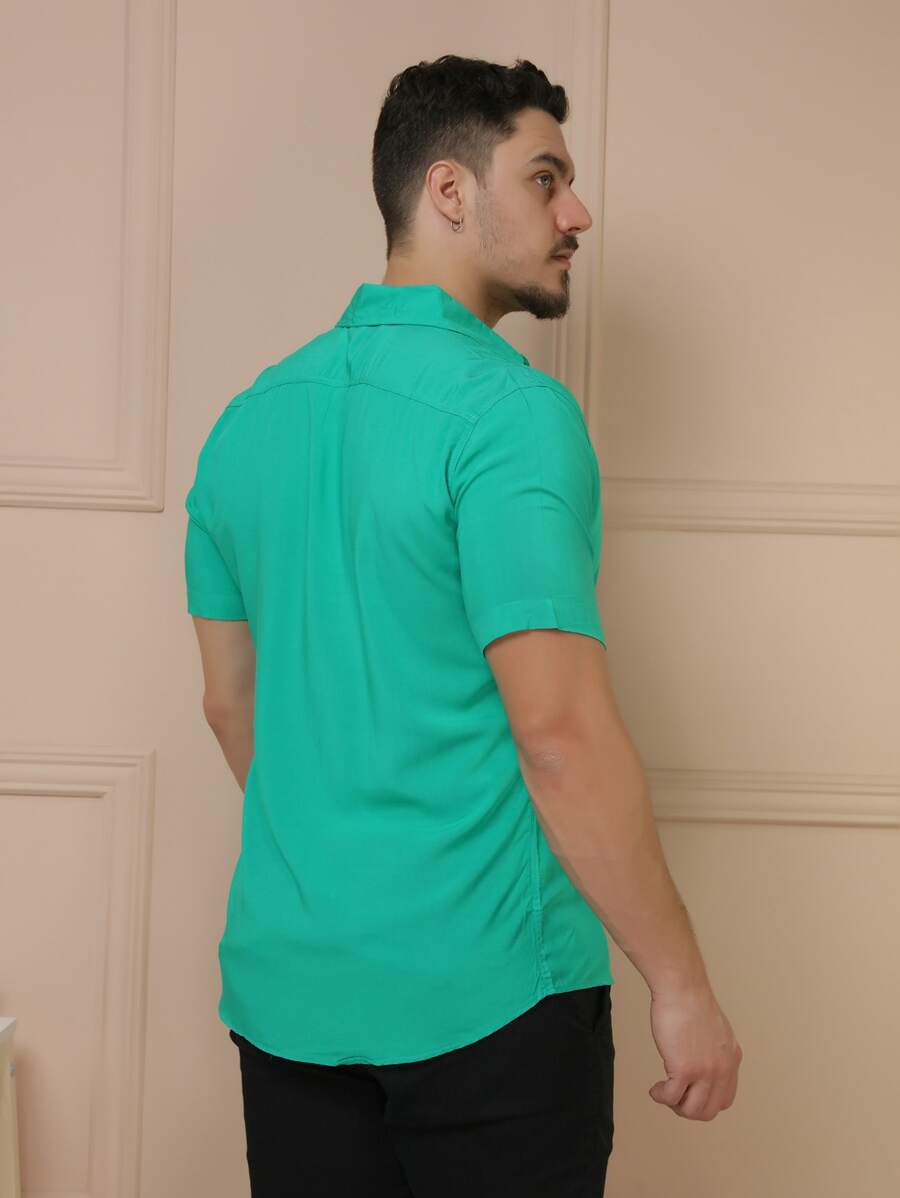 Camisa Social Masculino Manga Curta De Botão Lisa