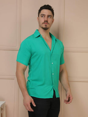 Camisa Social Masculino Manga Curta De Botão Lisa