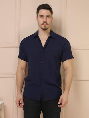 Camisa Social Masculino Manga Curta De Botão Lisa