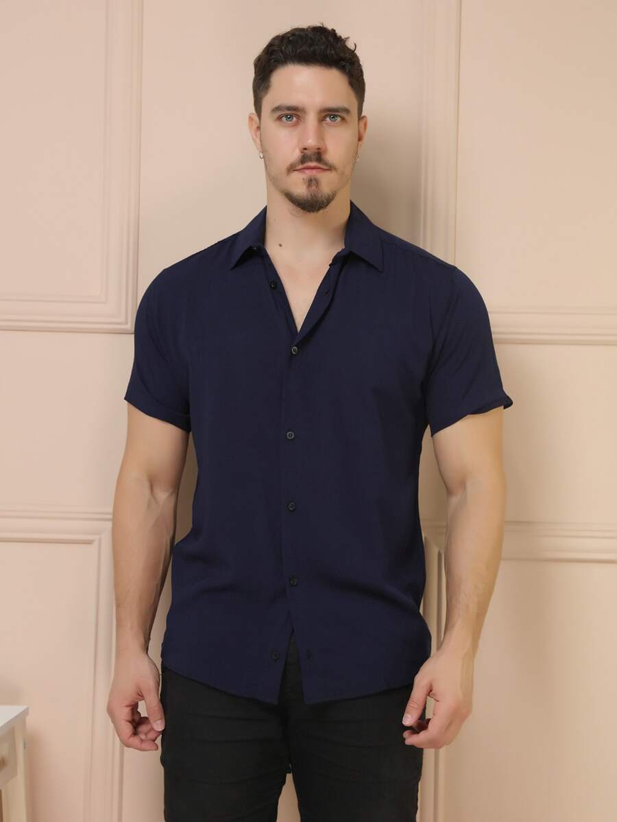Camisa Social Masculino Manga Curta De Botão Lisa