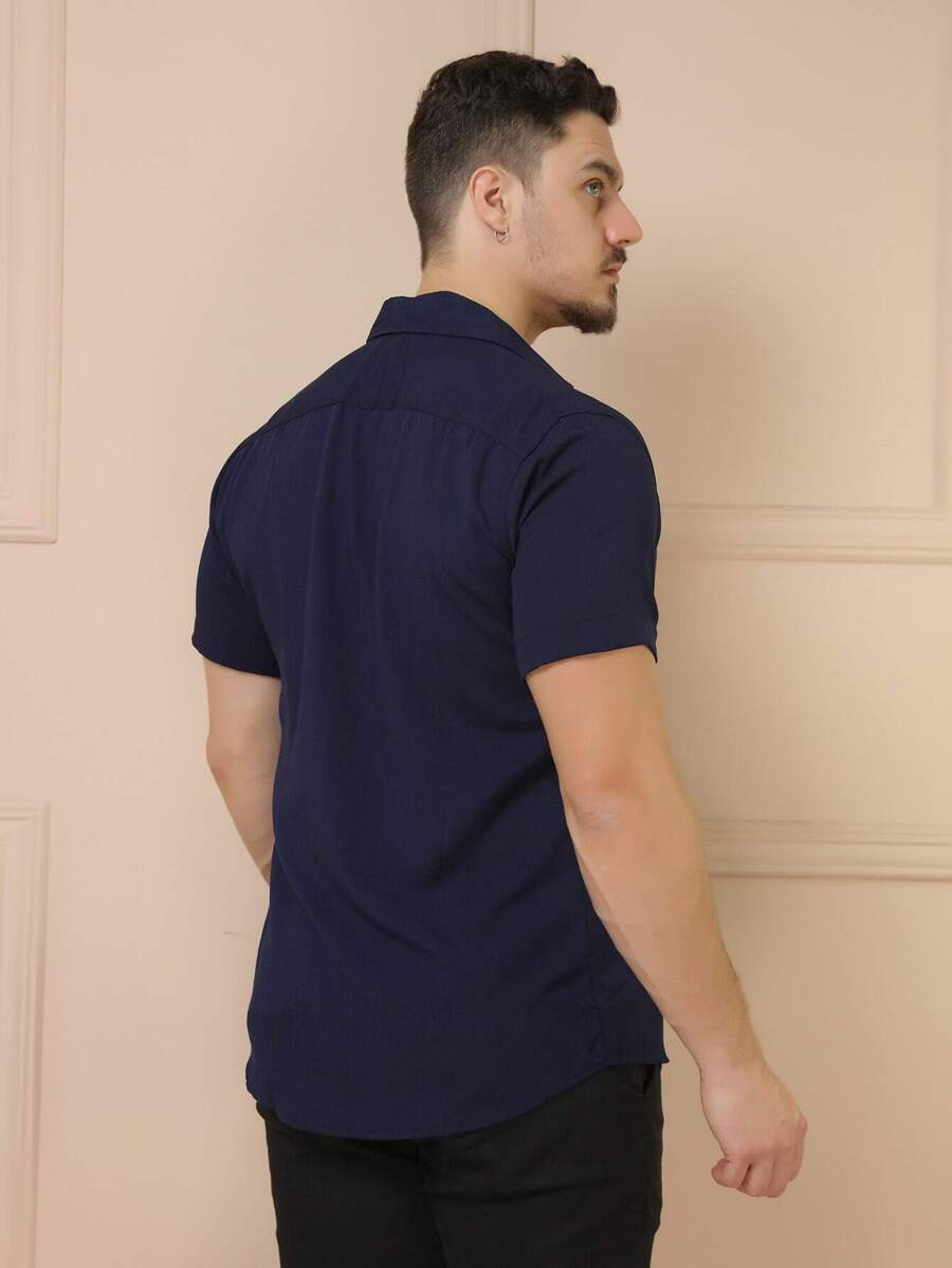 Camisa Social Masculino Manga Curta De Botão Lisa