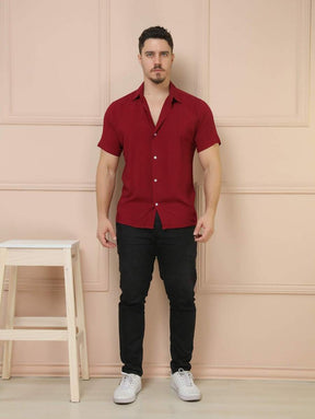 Camisa Social Masculino Manga Curta De Botão Lisa