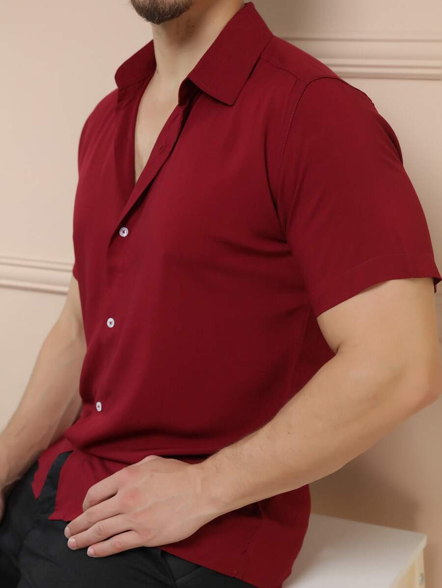 Camisa Social Masculino Manga Curta De Botão Lisa
