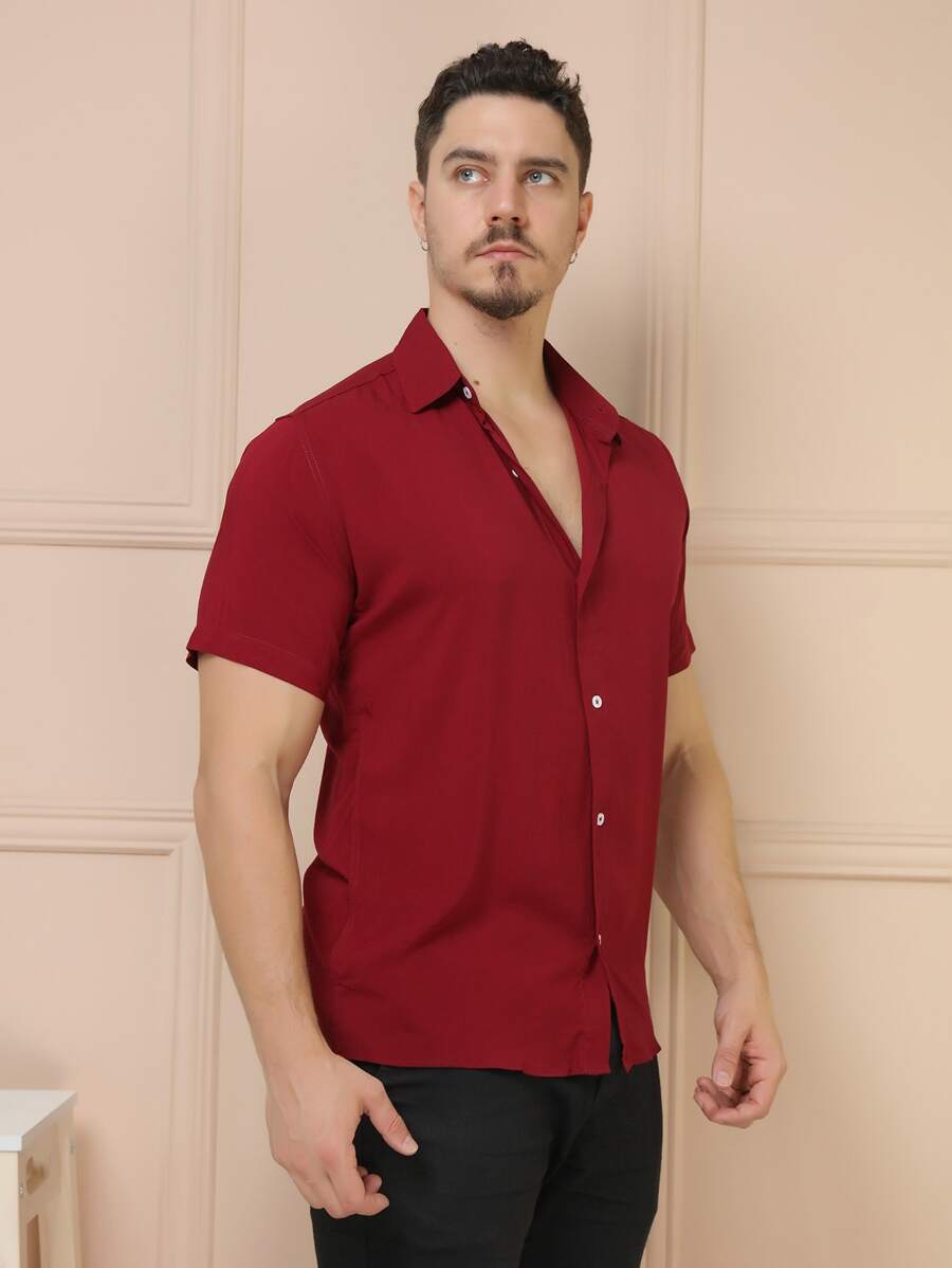 Camisa Social Masculino Manga Curta De Botão Lisa