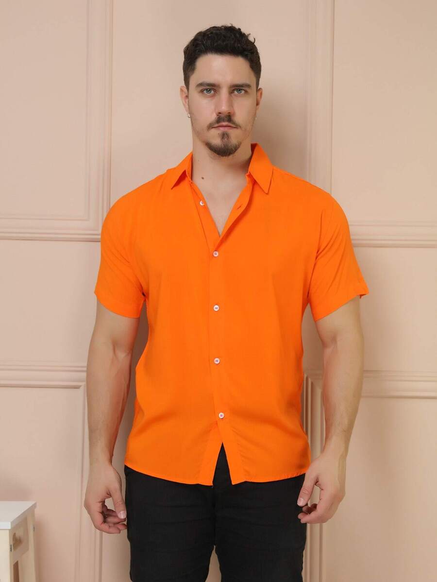 Camisa Social Masculino Manga Curta De Botão Lisa