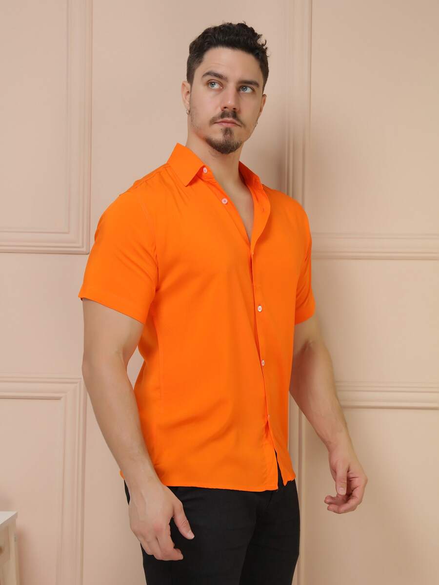 Camisa Social Masculino Manga Curta De Botão Lisa