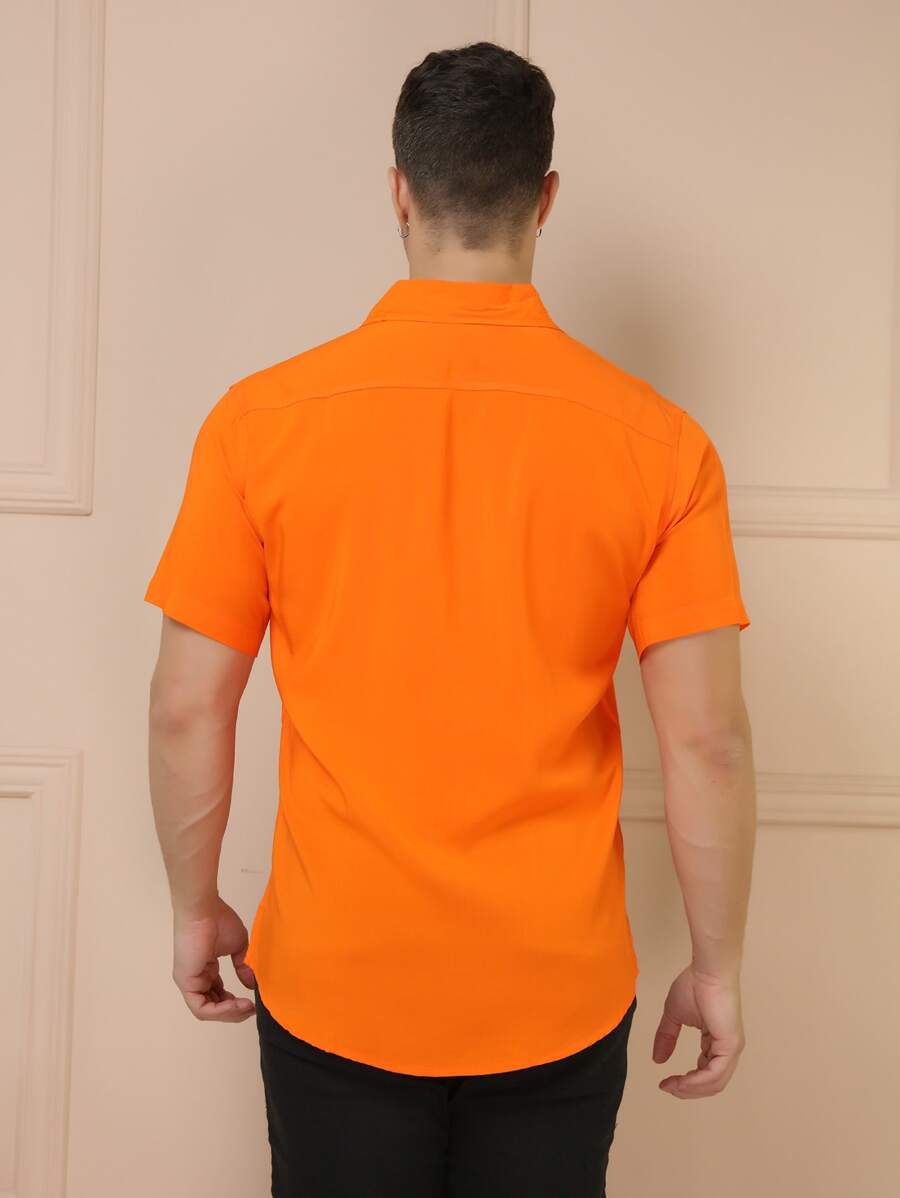 Camisa Social Masculino Manga Curta De Botão Lisa