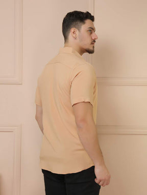 Camisa Social Masculino Manga Curta De Botão Lisa