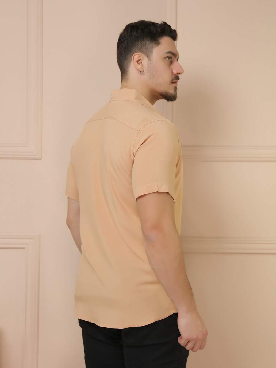 Camisa Social Masculino Manga Curta De Botão Lisa