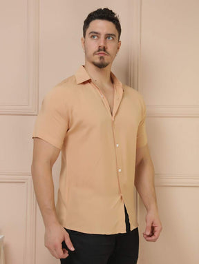 Camisa Social Masculino Manga Curta De Botão Lisa