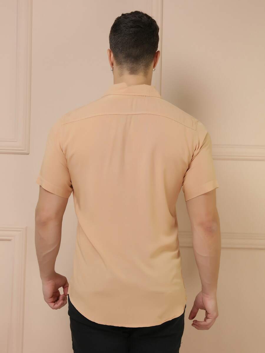 Camisa Social Masculino Manga Curta De Botão Lisa