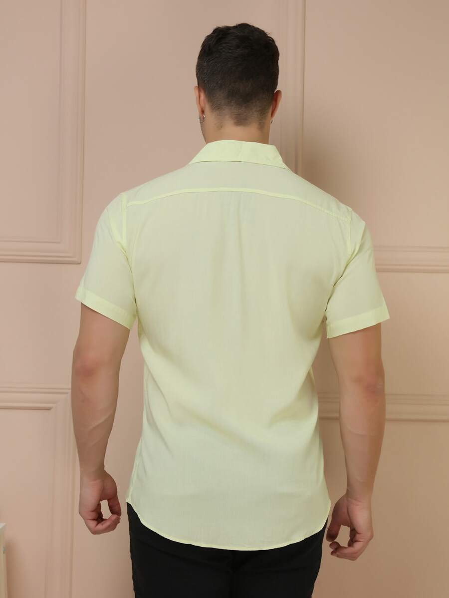 Camisa Social Masculino Manga Curta De Botão Lisa