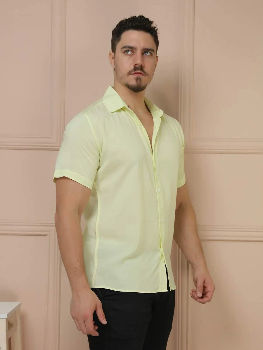 Camisa Social Masculino Manga Curta De Botão Lisa