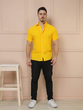 Camisa Social Masculino Manga Curta De Botão Lisa