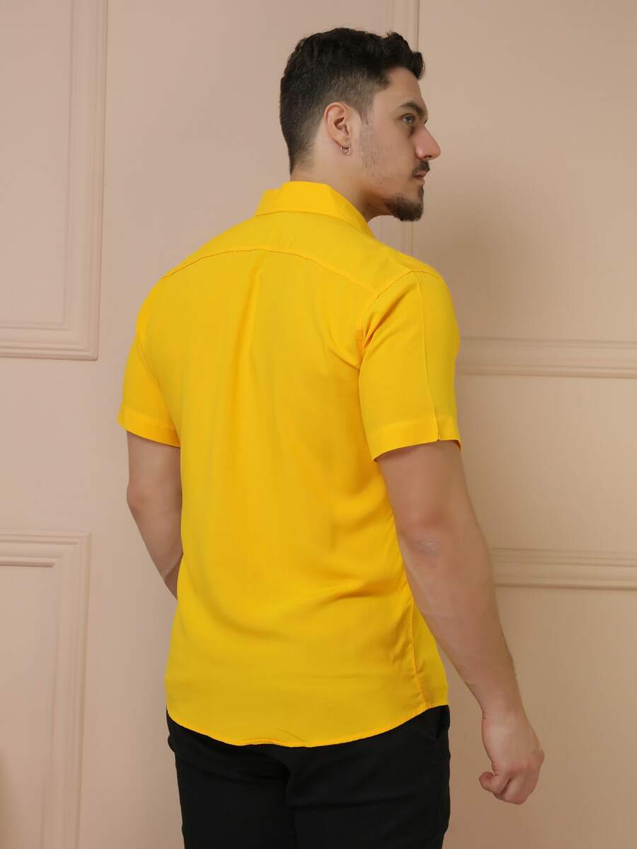 Camisa Social Masculino Manga Curta De Botão Lisa