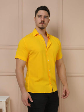 Camisa Social Masculino Manga Curta De Botão Lisa