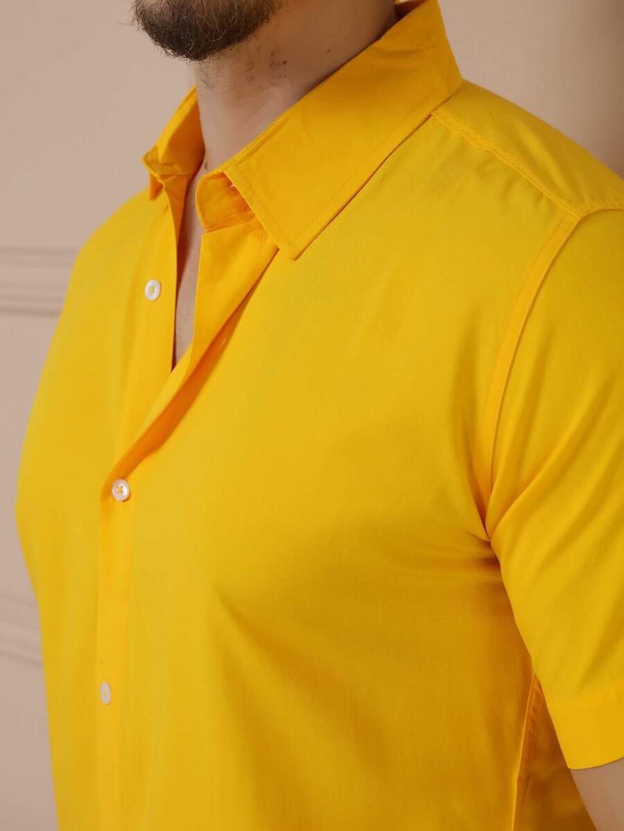 Camisa Social Masculino Manga Curta De Botão Lisa