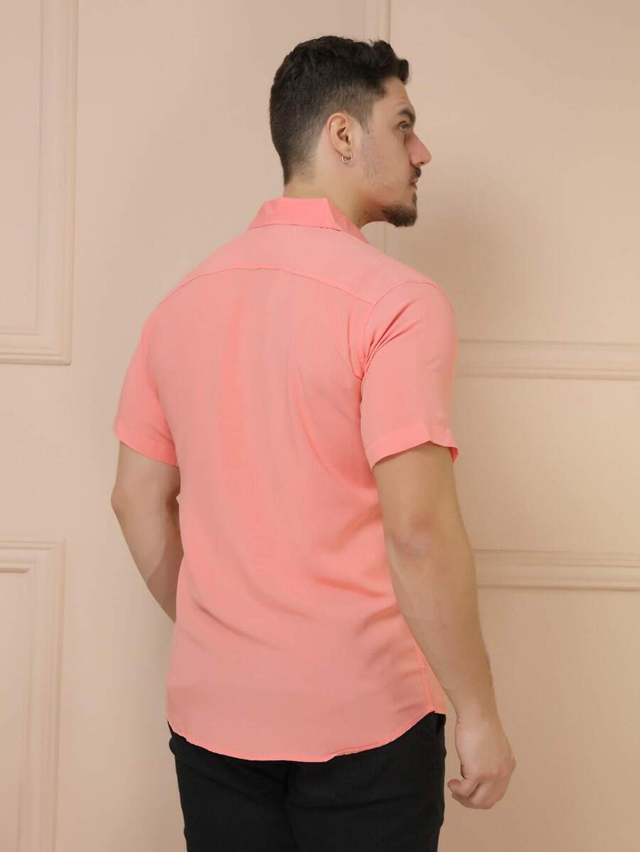Camisa Social Masculino Manga Curta De Botão Lisa