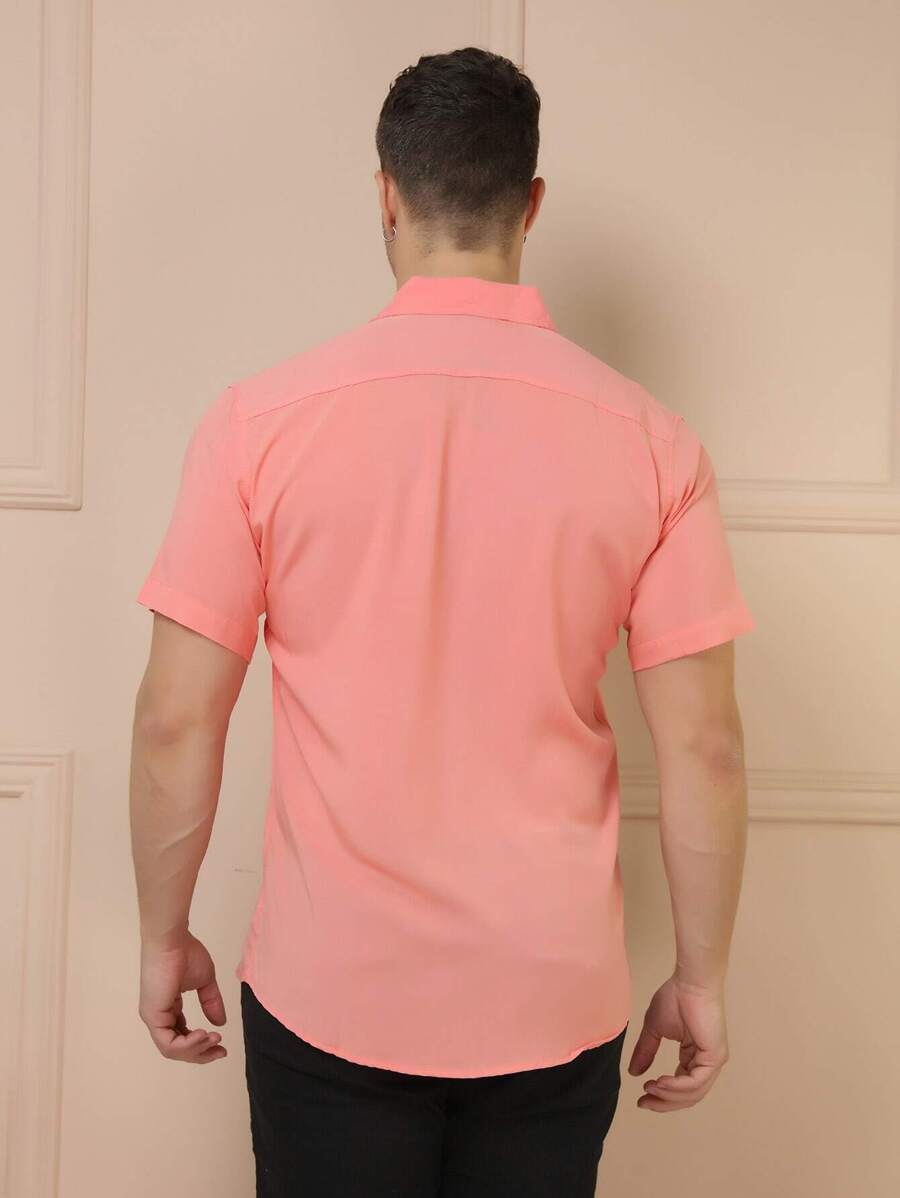Camisa Social Masculino Manga Curta De Botão Lisa