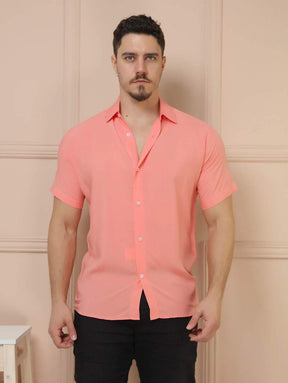 Camisa Social Masculino Manga Curta De Botão Lisa