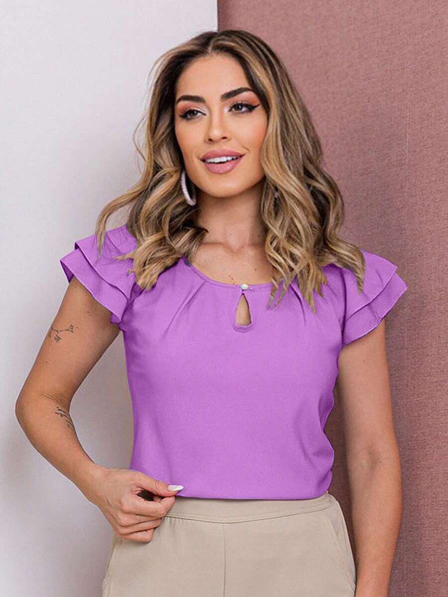 Blusa Feminina Babado Manga Curta Regata Moda Verão