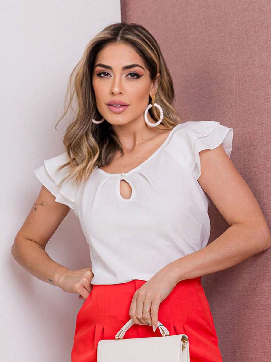 Blusa Feminina Babado Manga Curta Regata Moda Verão