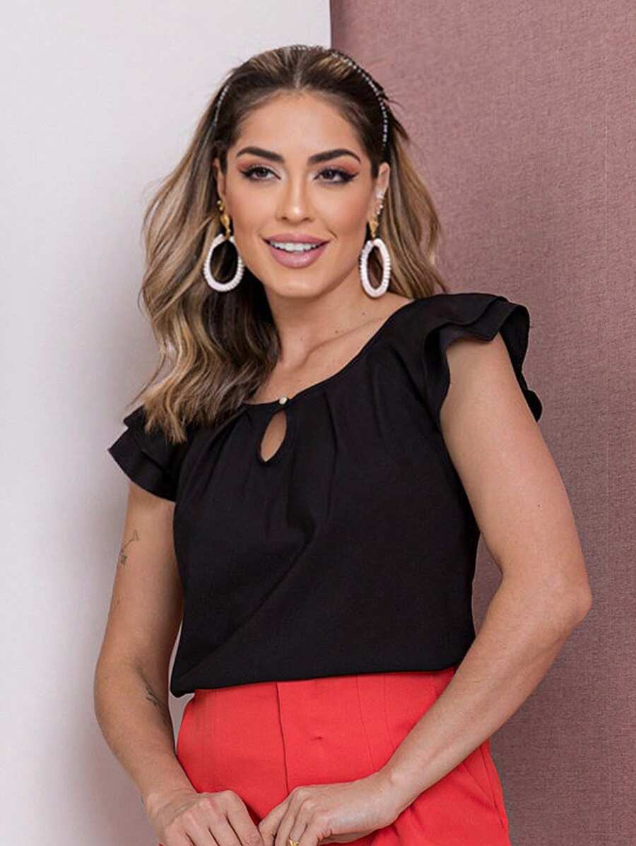 Blusa Feminina Babado Manga Curta Regata Moda Verão