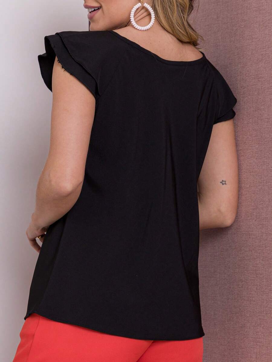 Blusa Feminina Babado Manga Curta Regata Moda Verão
