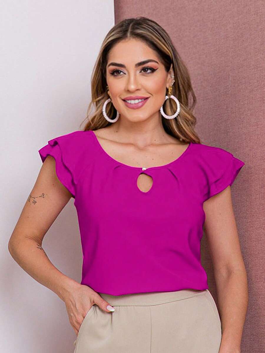 Blusa Feminina Babado Manga Curta Regata Moda Verão