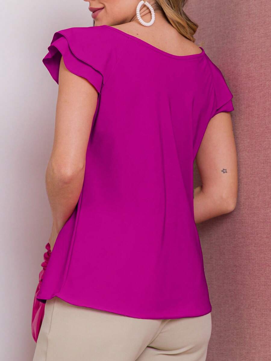 Blusa Feminina Babado Manga Curta Regata Moda Verão