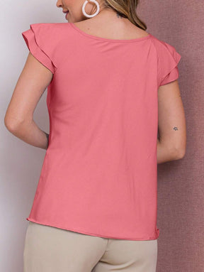 Blusa Feminina Babado Manga Curta Regata Moda Verão
