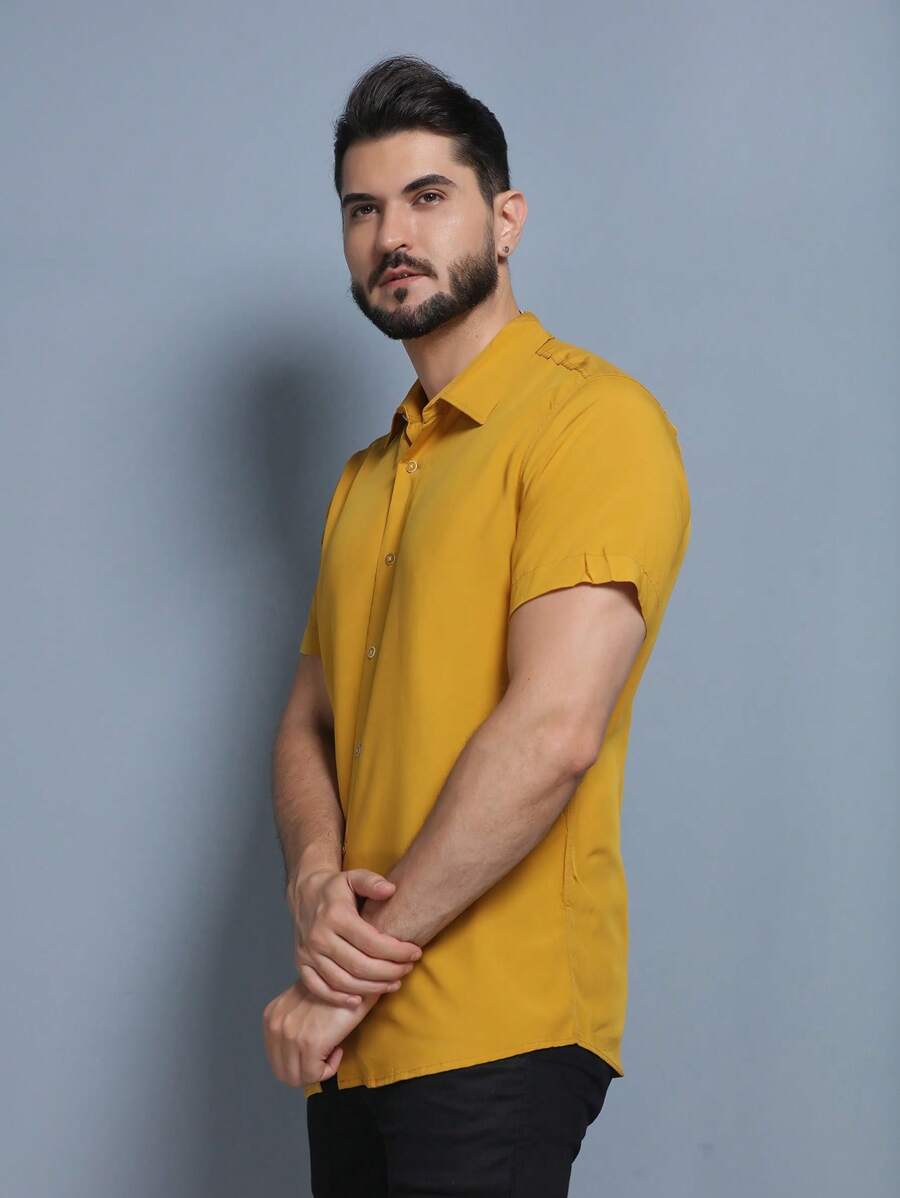 Camisa Social Masculino Manga Curta De Botão Lisa