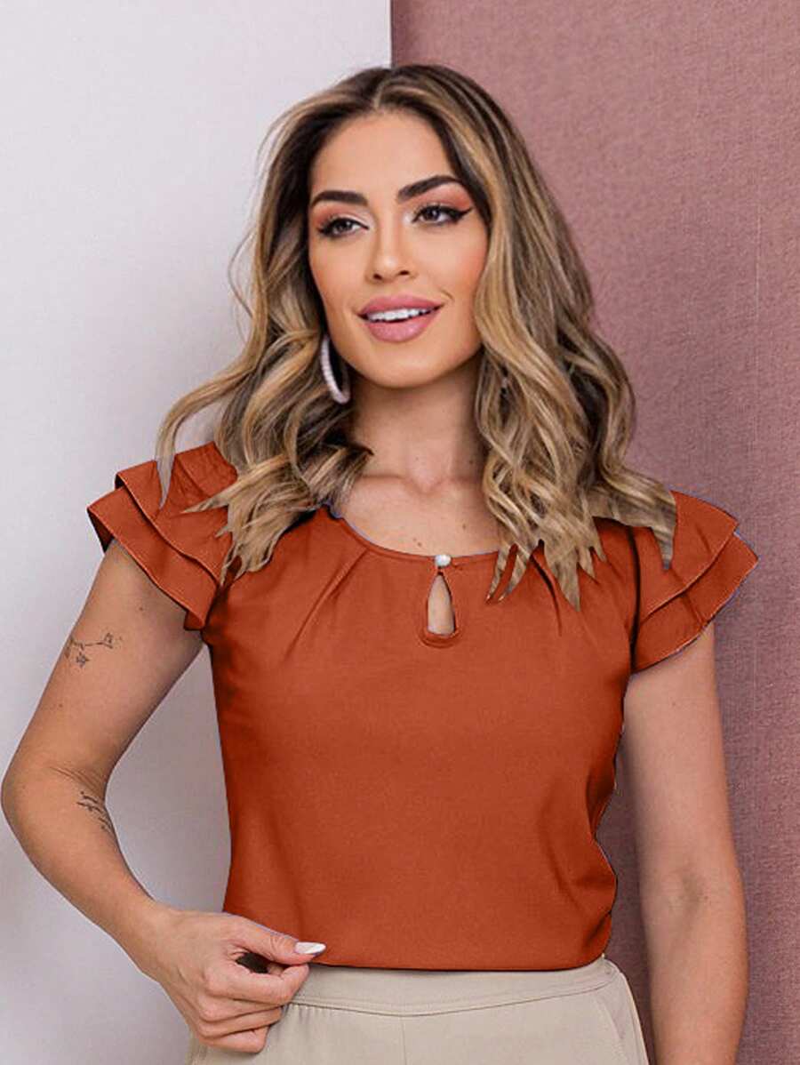 Blusa Feminina Babado Manga Curta Regata Moda Verão
