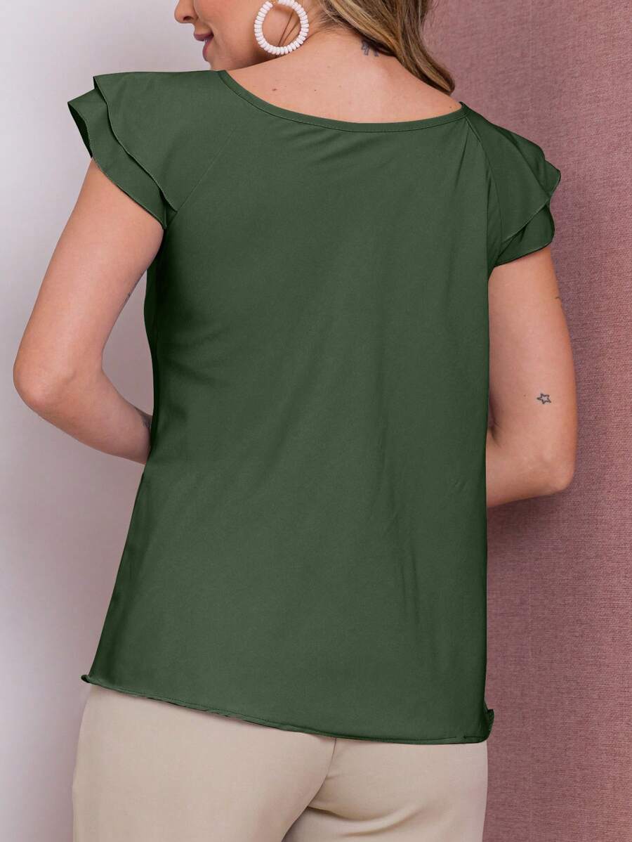 Blusa Feminina Babado Manga Curta Regata Moda Verão