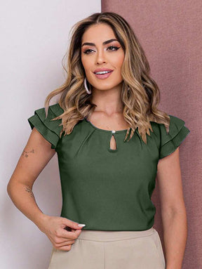 Blusa Feminina Babado Manga Curta Regata Moda Verão
