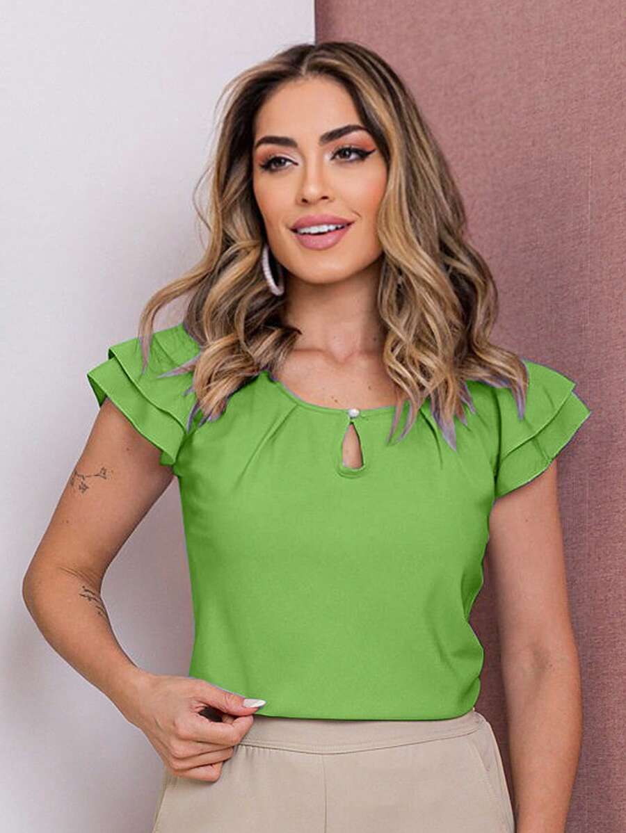 Blusa Feminina Babado Manga Curta Regata Moda Verão