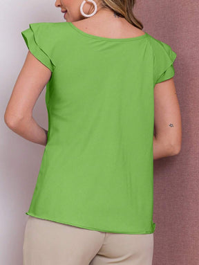Blusa Feminina Babado Manga Curta Regata Moda Verão
