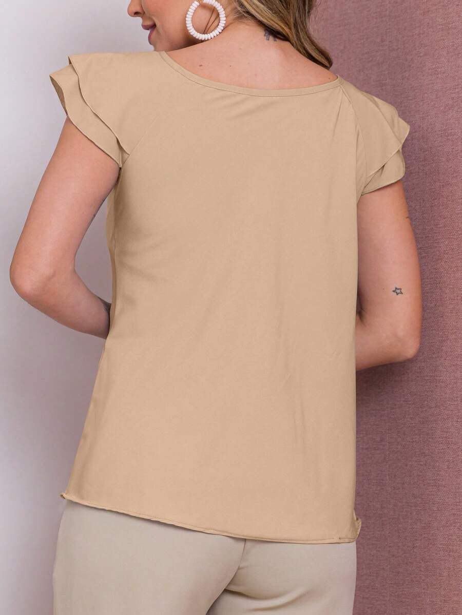 Blusa Feminina Babado Manga Curta Regata Moda Verão